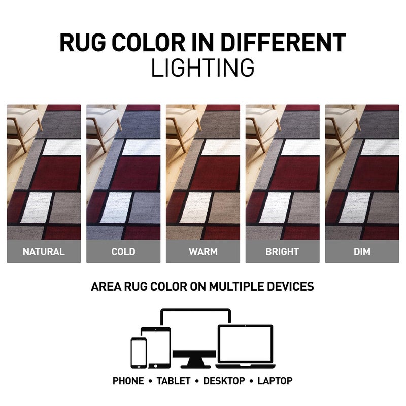 Rugshop Modern Geometric Boxes Red Area Rug, Fade-Resistant Carpet for Bedroom, Home Office, or Entryway, 3'3" x 5' - Image 5